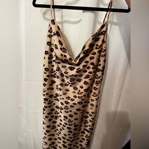 LEOPARD PRINT SATIN MIDI DRESS